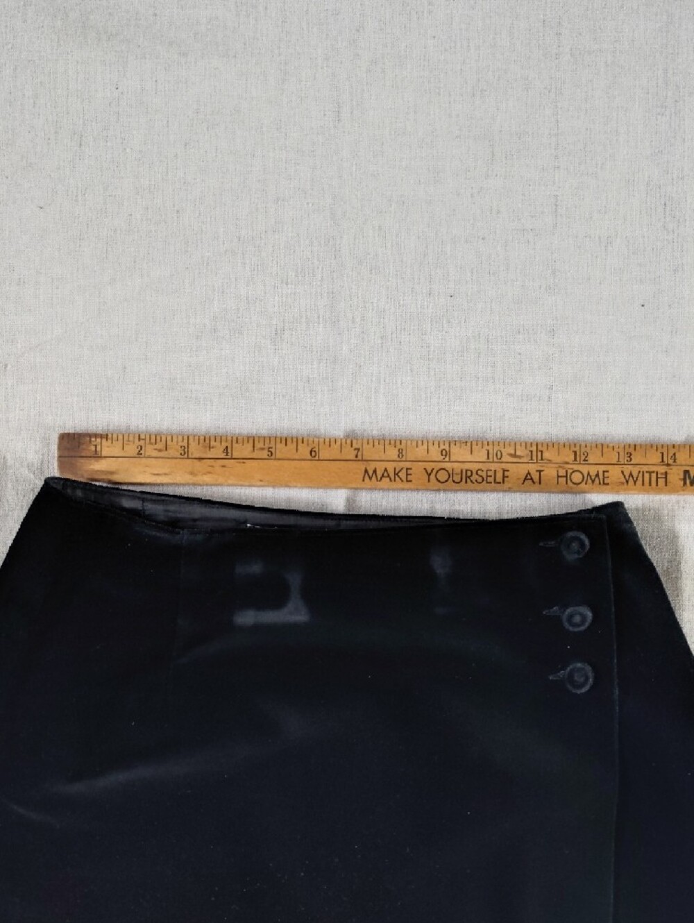 Vintage GAP Black Velvety Mini Skirt with Side Button Trim - Picture 3 of 7